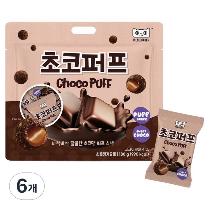 멍쇼얼 초코퍼프, 180g, 6개