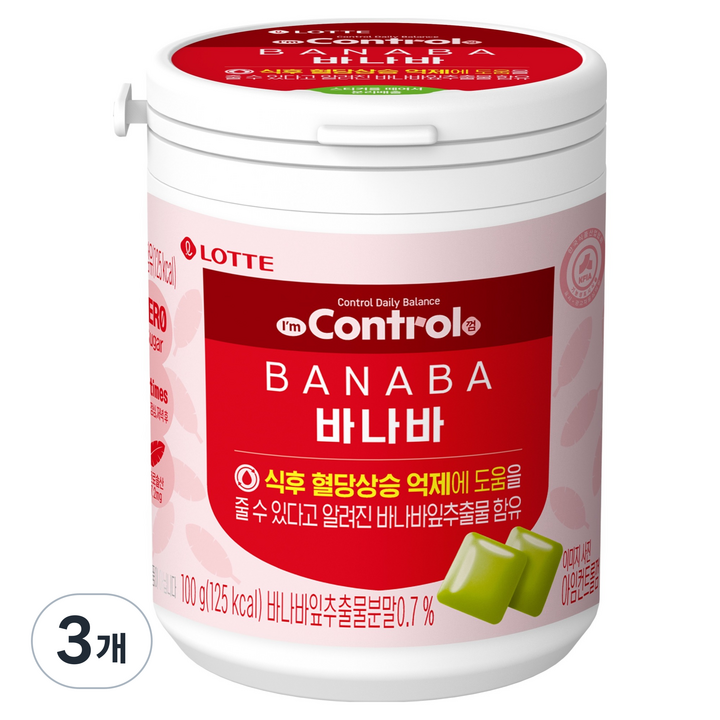 롯데웰푸드 아임 컨트롤 껌 바나바, 100g, 3개