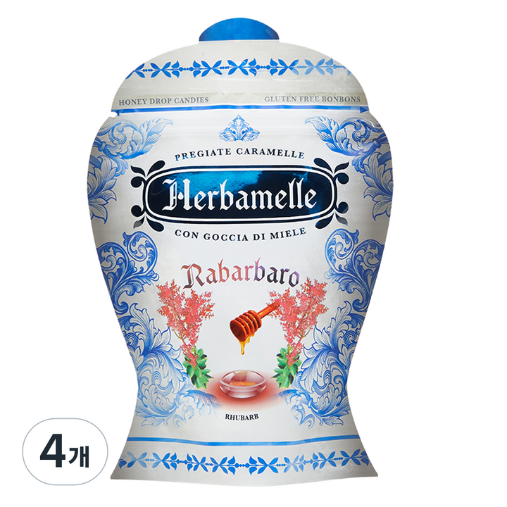 에르바멜레 허니드롭 루바브 캔디, 100g, 4개