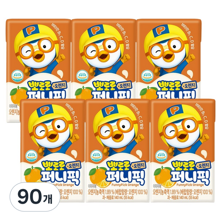 아이코닉스 뽀로로 퍼니픽 오렌지 주스, 90개, 140ml