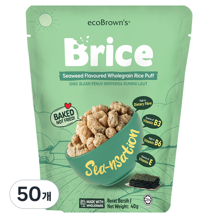 에코브라운스 브라이스 김맛 통곡물 라이스퍼프, 40g, 50개