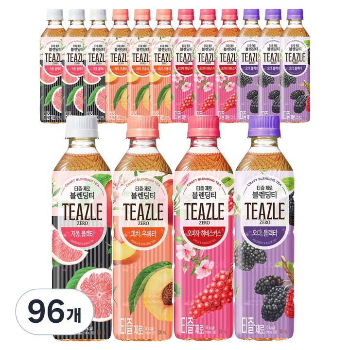 티즐 제로 자몽 피치 오미자 오디 혼합, 96개, 500ml