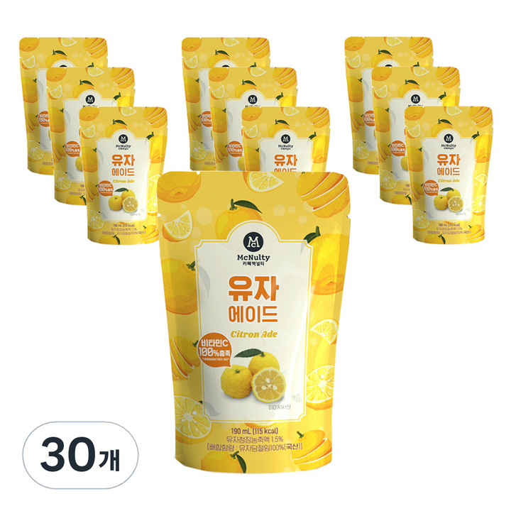 맥널티커피 유자 에이드, 30개, 190ml
