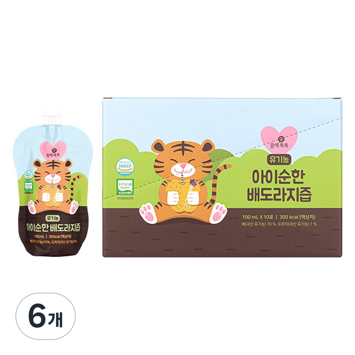 몸애쏙쏙 유기농 아이순한 배도라지즙 10p, 1L, 6개