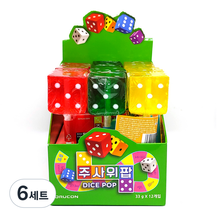 큐브팝 주사위팝 막대사탕 딸기향 33g x 4p + 사과향 33g x 4p + 오렌지향 33g x 4p 세트, 396g, 6세트