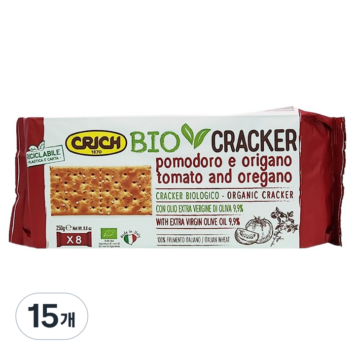 크릭 유기농 엑스트라버진 올리브유 토마토 & 오레가노 크래커 8p, 250g, 15개