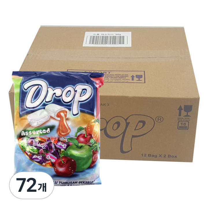 타야스 드롭 어소티드 소프트 캔디 6가지 맛, 90g, 72개
