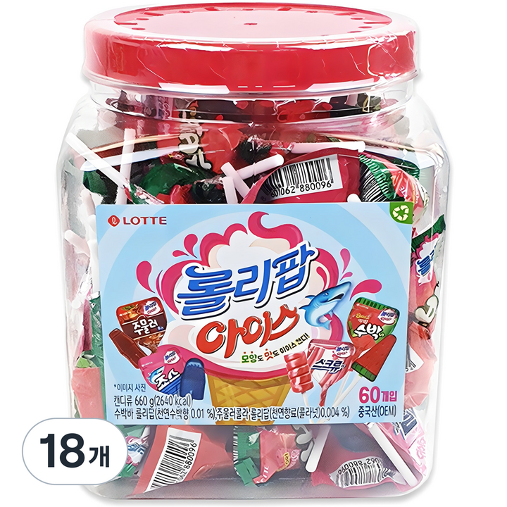 롯데웰푸드 롤리팝 아이스 캔디, 660g, 18개