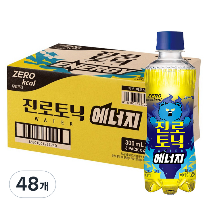 진로토닉워터 하이트진로 제로칼로리 에너지, 300ml, 48개