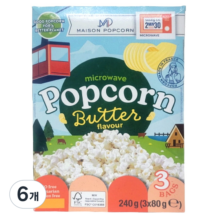 메종팝콘 메종 전자렌지용 버터맛 팝콘, 6개, 240g