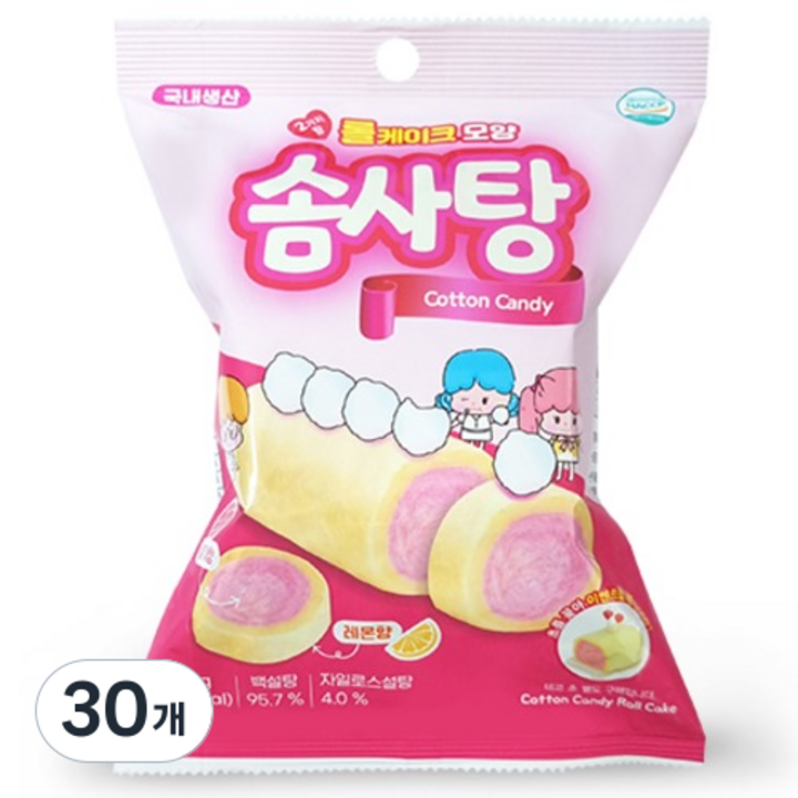 슈가롤리 롤케이크 모양 솜사탕, 30개, 25g