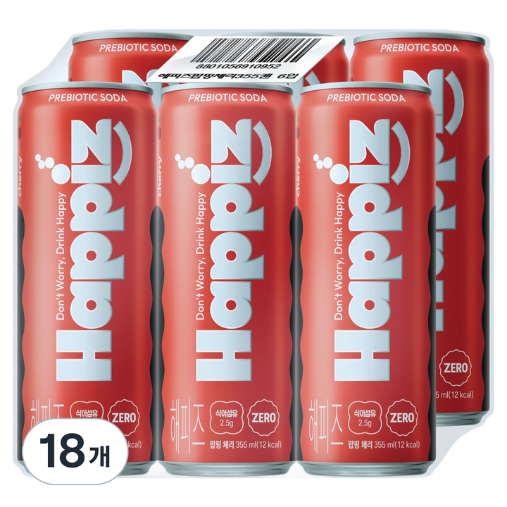 롯데칠성음료 해피즈 프리바이오틱 소다 팝핑체리, 18개, 355ml