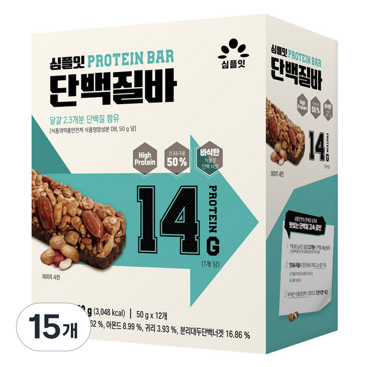 심플잇 단백질바 12p, 600g, 15개