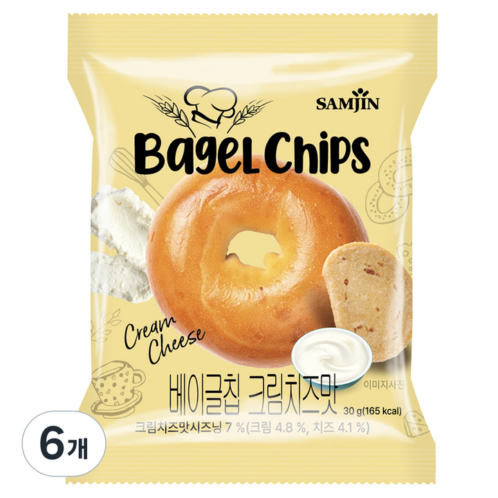 삼진 베이글칩 크림치즈맛, 30g, 6개