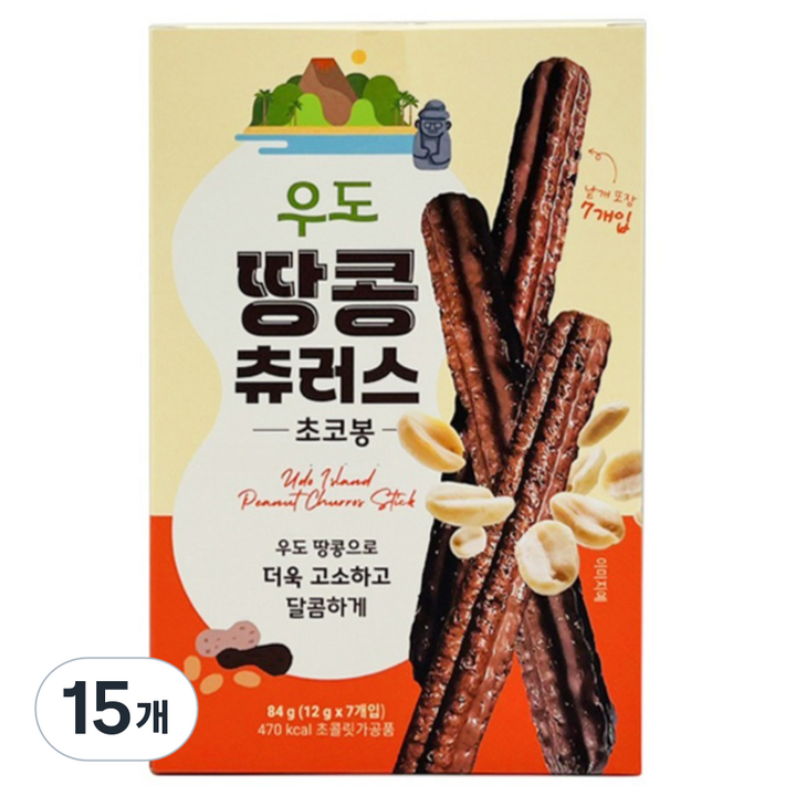 우도 땅콩 츄러스 초코봉, 84g, 15개
