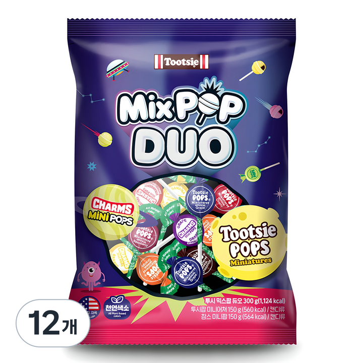 투시 믹스팝 듀오 미니어쳐 앤 참스 미니팝 캔디, 300g, 12개