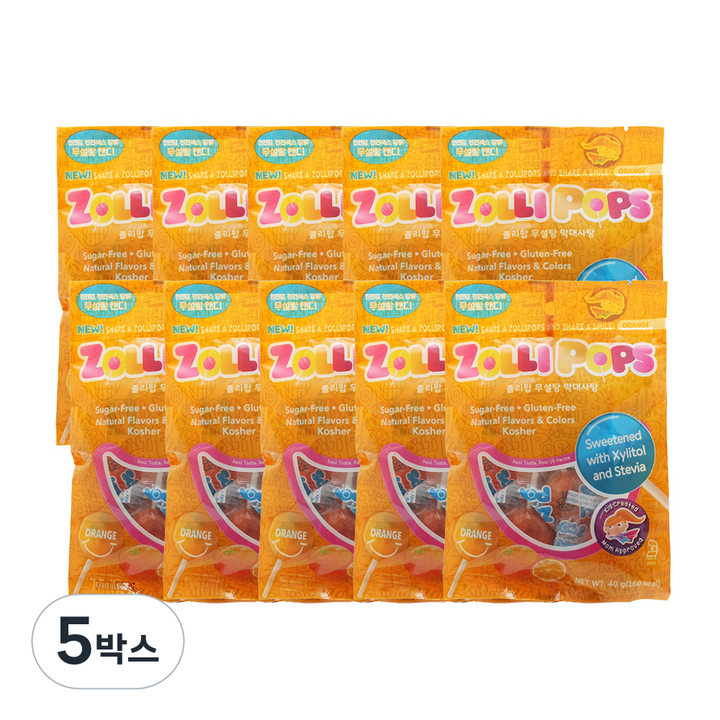 졸리팝 무설탕 막대사탕 오렌지맛, 400g, 5박스