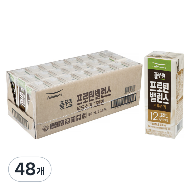 풀무원 프로틴 밸런스 로우슈거 그레인, 190ml, 48개