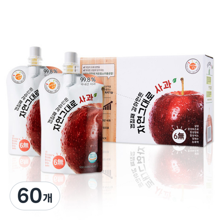아람농장 껍질째 갈아만든 자연그대로 사과주스, 100ml, 60개