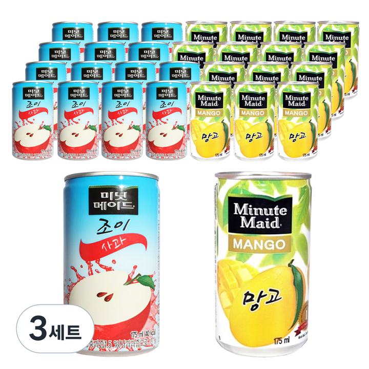 미닛메이드 조이 사과 음료 175ml x 15p + 망고 음료 175ml x 15p, 3세트