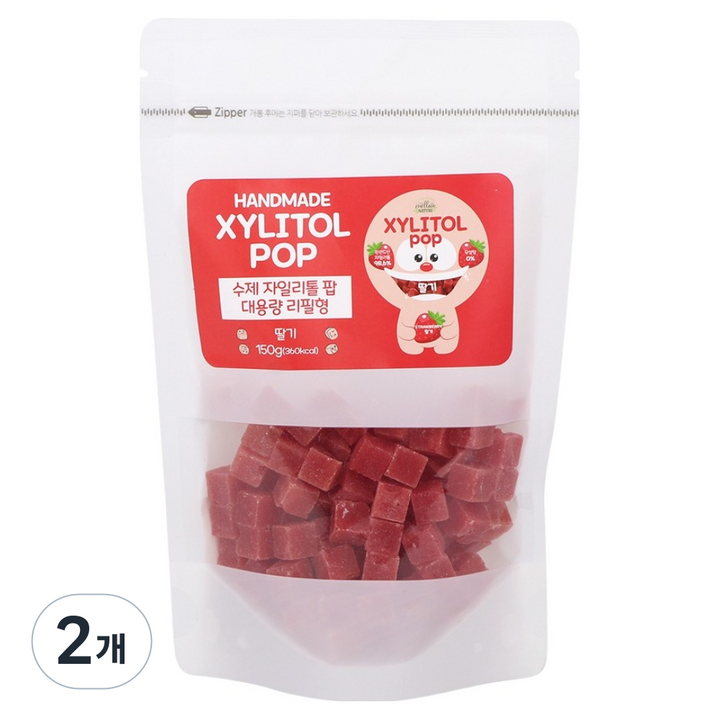 자일리톨팝 파우치 딸기, 2개, 150g