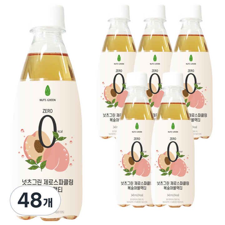 넛츠그린 제로스파클링 복숭아블랙티, 340ml, 48개
