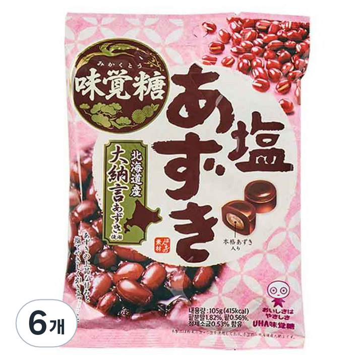 유하미카쿠토 시오 아주끼 팥 캔디, 105g, 6개