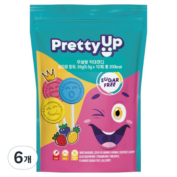 드루칸 프리티업 무설탕 막대 캔디 10p, 55g, 6개