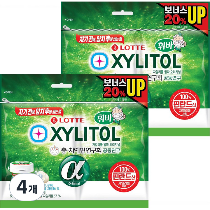 롯데자일리톨 알파 오리지날 껌 리필, 88g, 4개
