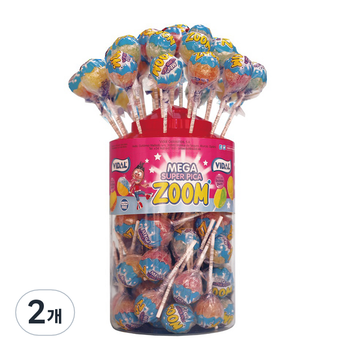비달 메가 수퍼 피카 줌 필드 위드 버블껌 막대사탕, 20g, 100개
