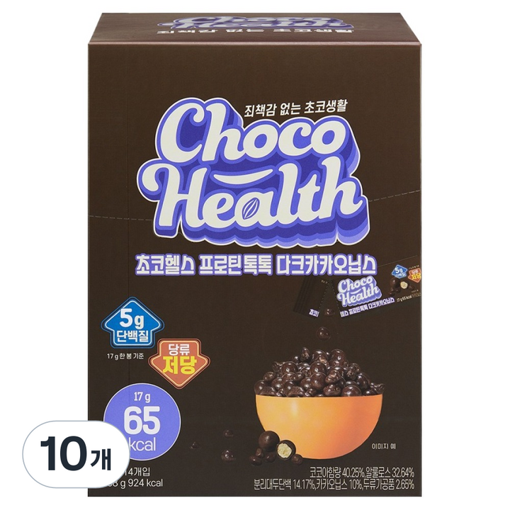초코헬스 프로틴톡톡 다크카카오닙스 14p, 238g, 10개