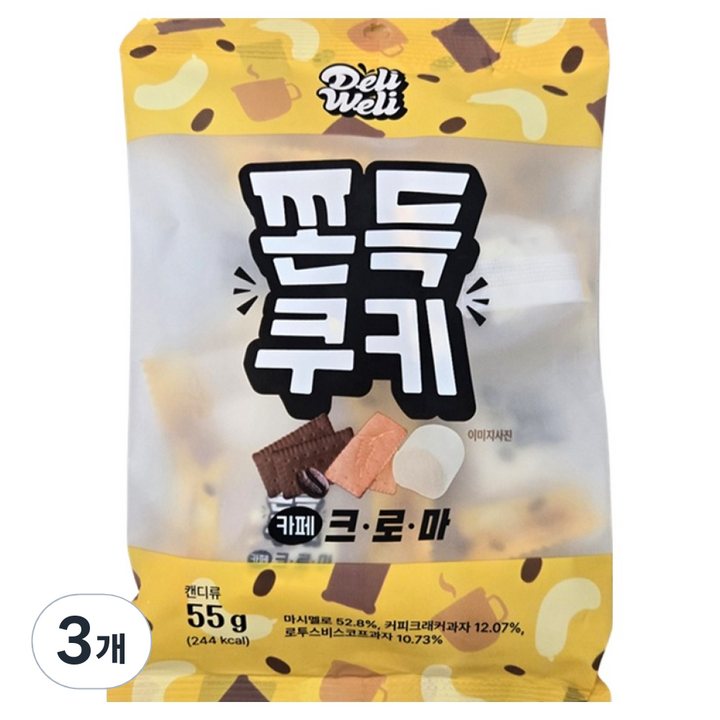 델리웰리 쫀득쿠키 카페 크로마, 55g, 3개