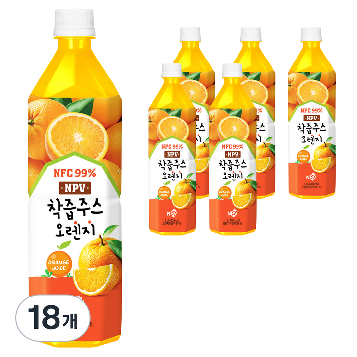 엔피브이 착즙주스 오렌지, 18개, 1L