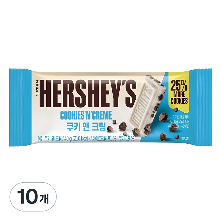 허쉬 쿠키 앤 크림 초콜릿, 40g, 10개