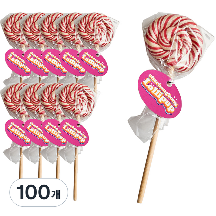 샤르봉봉 프리미엄 롤리팝 딸기맛 막대사탕, 25g, 100개