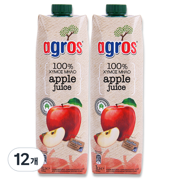 아그로스 100% 사과주스, 1L, 12개