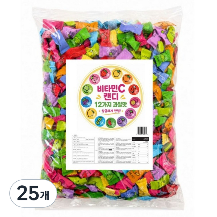 비타민C 12가지맛 상쾌한 과일맛 약480 봉지 대용량 캔디, 500g, 25개