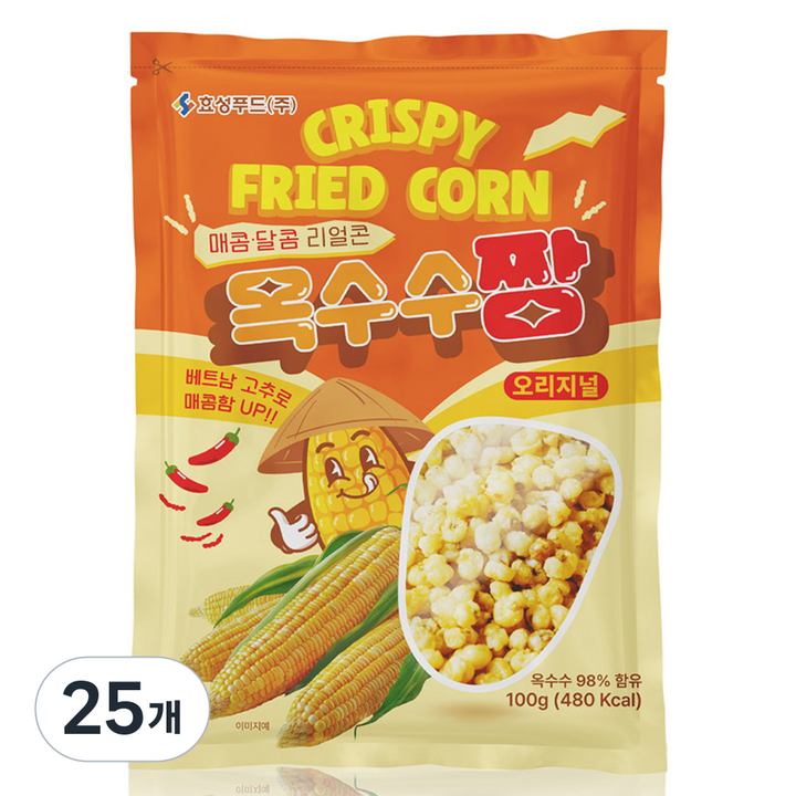 효성푸드 크리스피 프라이드 콘 옥수수짱 과자, 25개, 100g