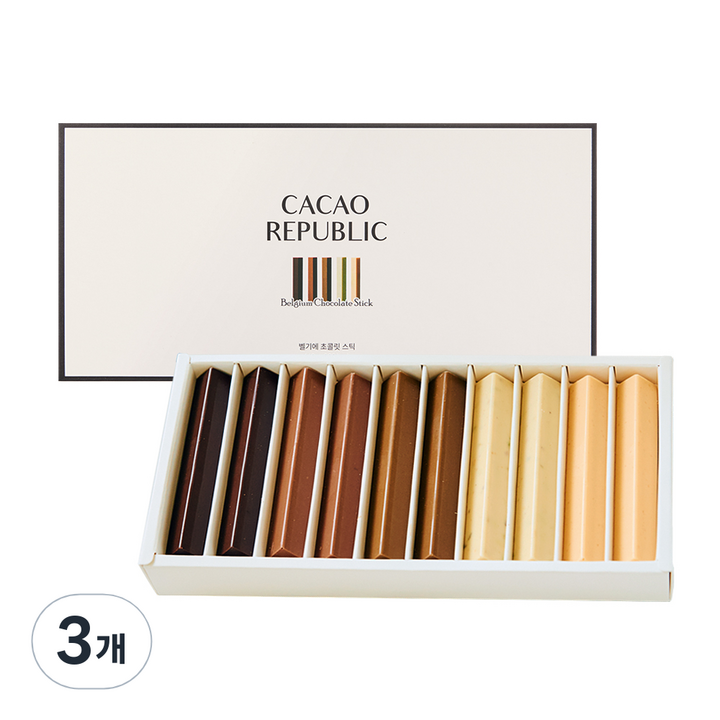 카카오리퍼블릭 벨기에 초콜릿 스틱 10구 선물세트, 140g, 3개