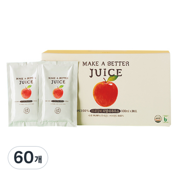 사과깡패 Make a better 리얼 사과주스, 100ml, 60개