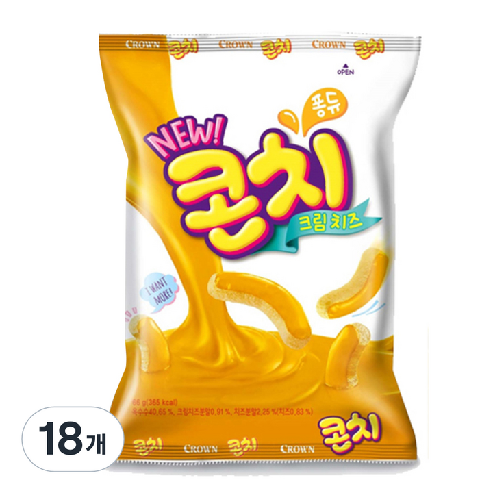 크라운 콘치 크림치즈 과자, 66g, 18개