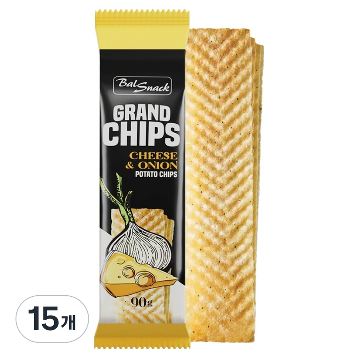 발스낵 그랜드 감자칩 치즈앤어니언, 15개, 90g
