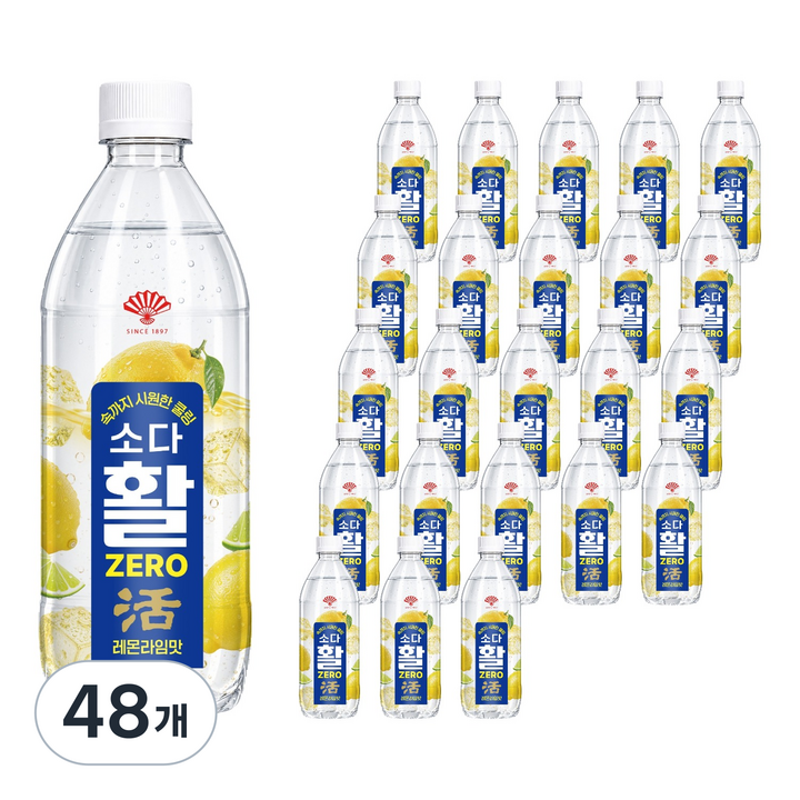 동화약품 소다활 제로 탄산음료 레몬라임맛, 48개, 500ml