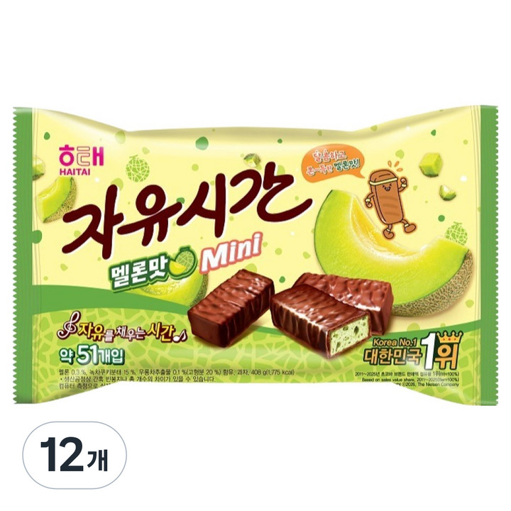 자유시간 미니 초코바 멜론맛, 408g, 12개