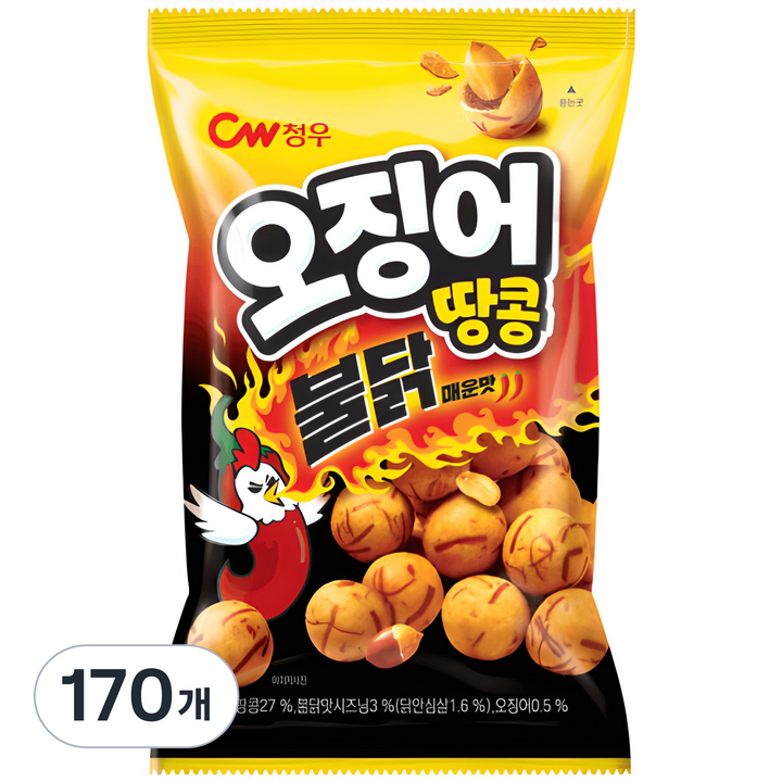 청우식품 오징어땅콩 불닭매운맛, 90g, 170개