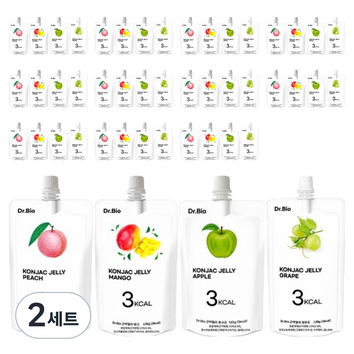 파우치 곤약젤리 130g 복숭아 12p + 사과 12p + 망고 12p + 청포도 12p 세트, 2세트