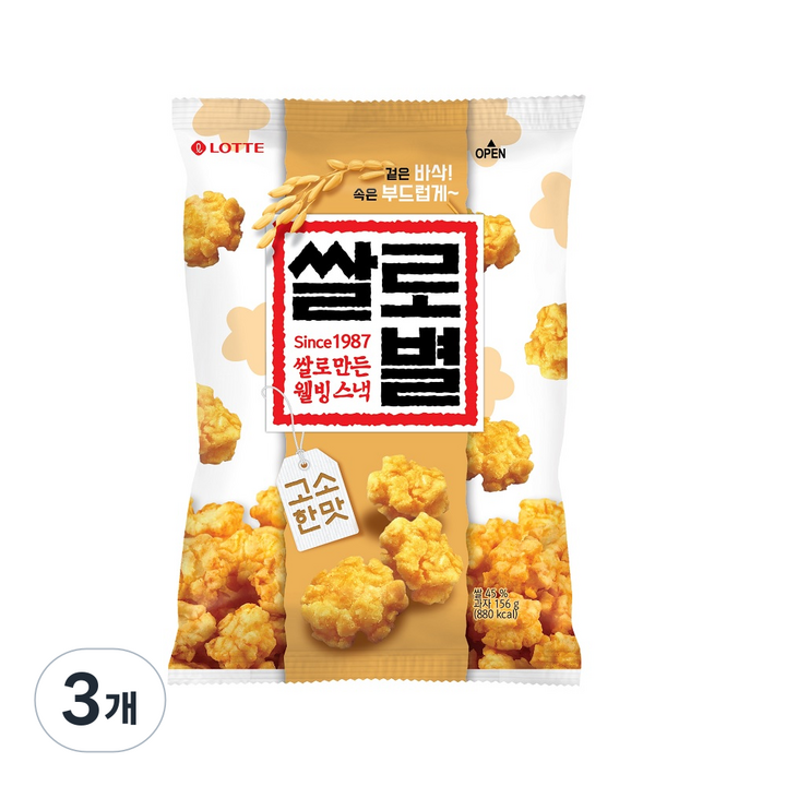 롯데제과 쌀로만든 쌀로별 고소한맛, 156g, 3개