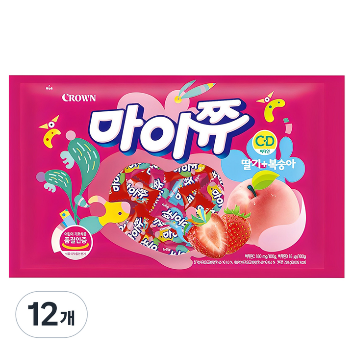 마이쮸 딸기 복숭아 츄잉캔디, 720g, 12개