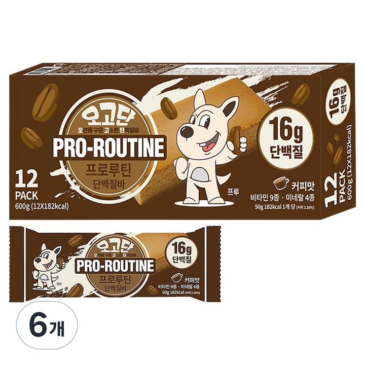 프로루틴 오고단 오븐에 구운 단백질바 커피맛 12p, 600g, 6개