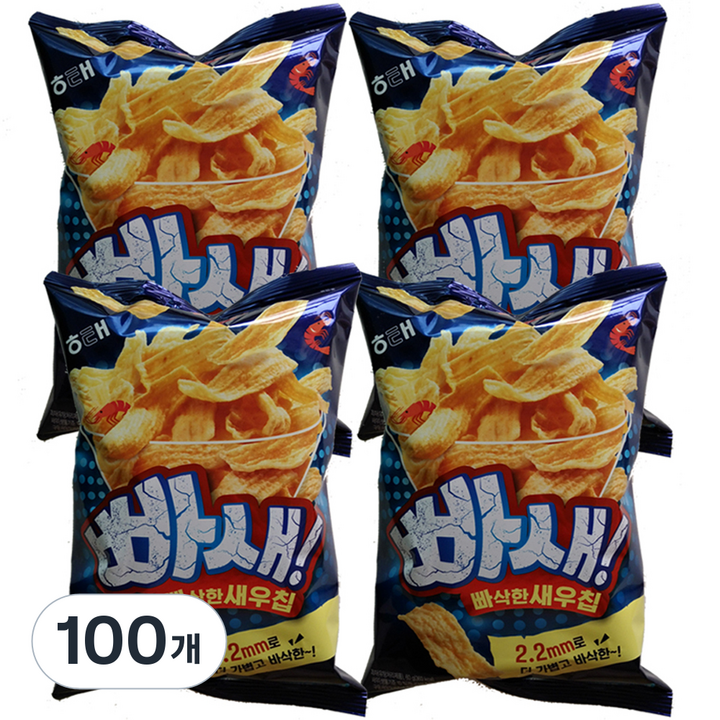 해태제과 빠새 빠삭한 새우칩, 60g, 100개